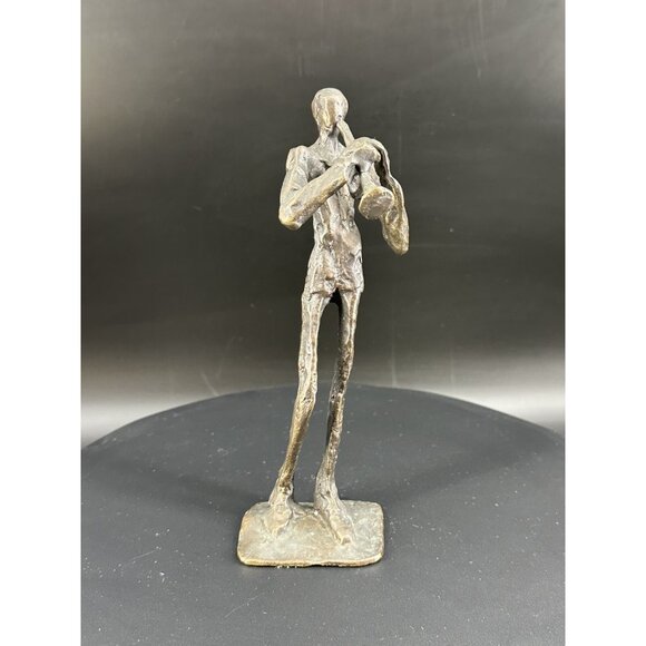 Vintage MCM Brutalist Cast Bronze Sculpture Trumpet Player Figure Statue 7.5" - Picture 1 of 11